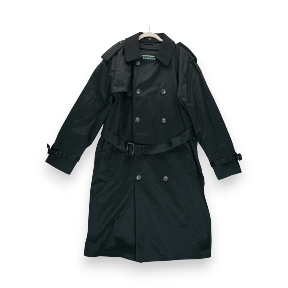 Lauren Ralph Lauren Women's Black Trench Coat Size 40L‎ Belted Long Sleeve